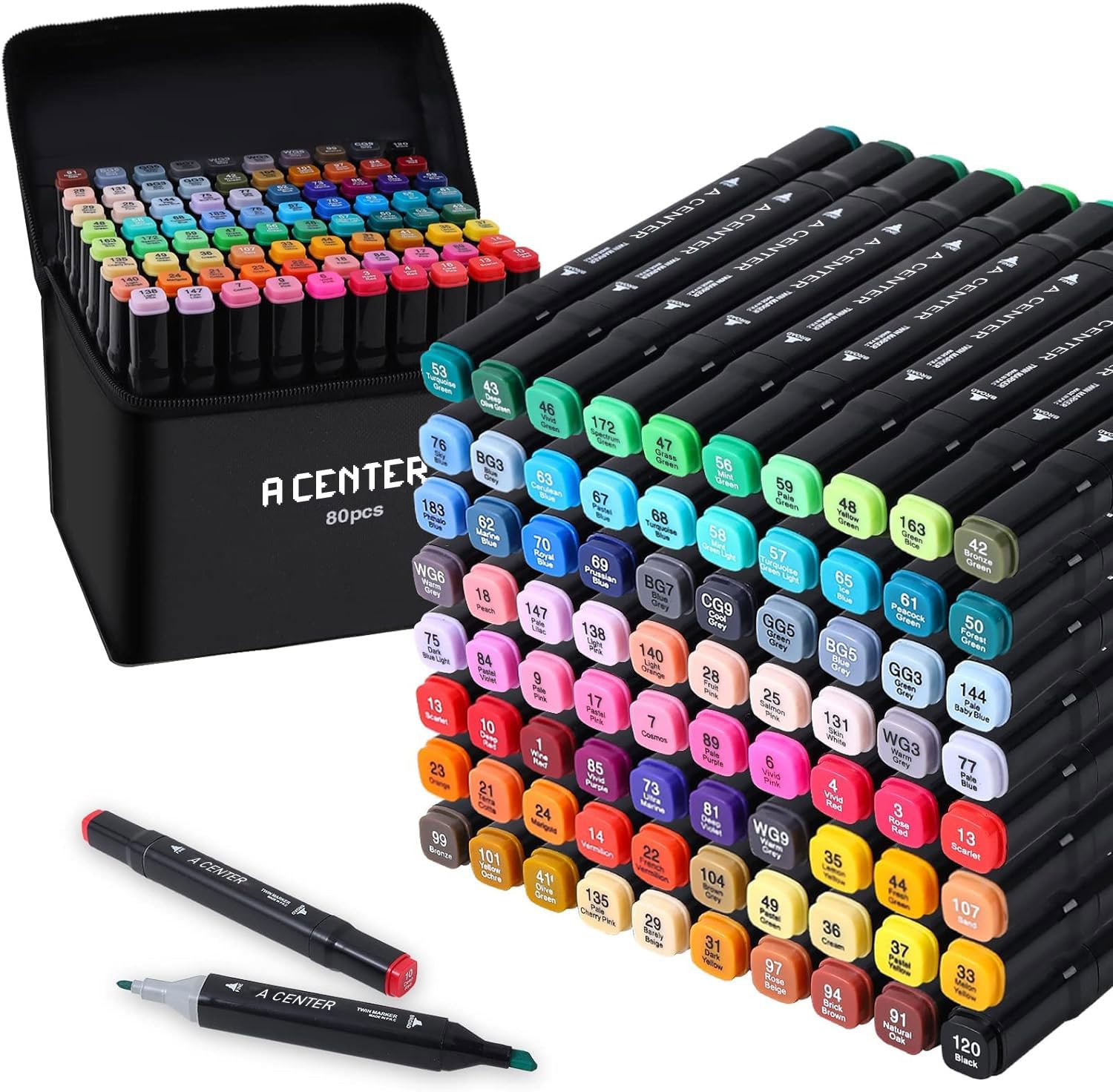Amazon.com : A CENTER 80 Colors Marker with Case Dual Brush Tip